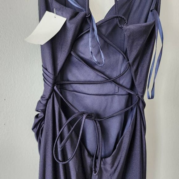 La Femme Strapy Back Ruched Jersey Gown - Picture 8 of 9